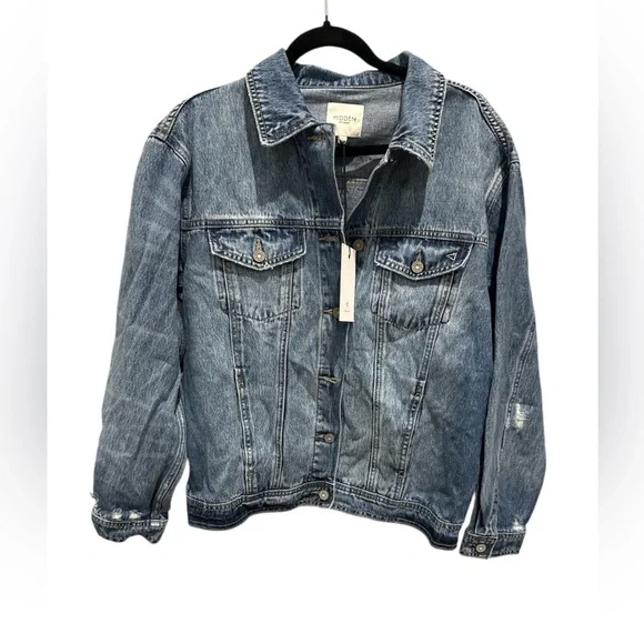 NWT Hidden jeans distressed oversized denim jacket size small - Picture 7 of 9